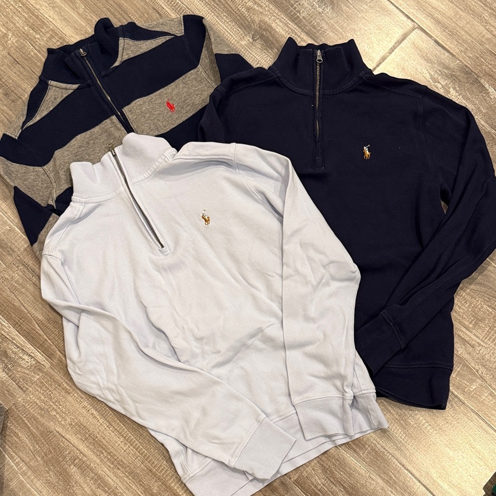Polo by Ralph Lauren big kid's Zip-Up Sweater Trio - Navy, Gray, White